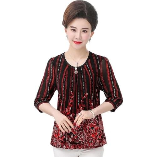 Middle Age Women Summer T Shirt 2021 New Plus Size 5XL Mother Clothing Three Quarter Sleeve Bottoming Top Pullover Tee Shirts