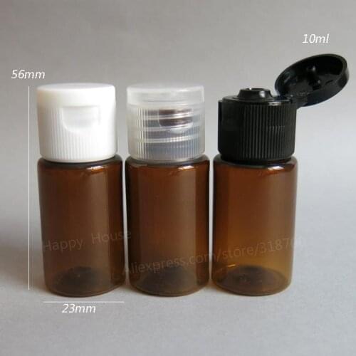 100 x 10ml Portable Outdoor Travel set of Flip Top Cap of Mini Empty Plastic Lotion Bottle 10cc Amber Cosmetic Container