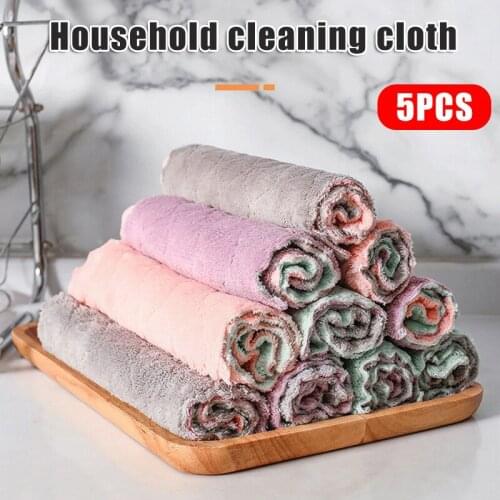 5 Pcs Washcloths Nonstick Oil Velvet Hanging Kitchen Dishclout Hand Towels Clean Stains Towels C1