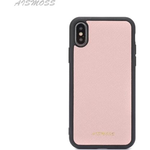 AISMOSS Real Leather Saffiano 360 Degree Protective Cell Phone Case Women Men Luxury Mobile Phone Cover