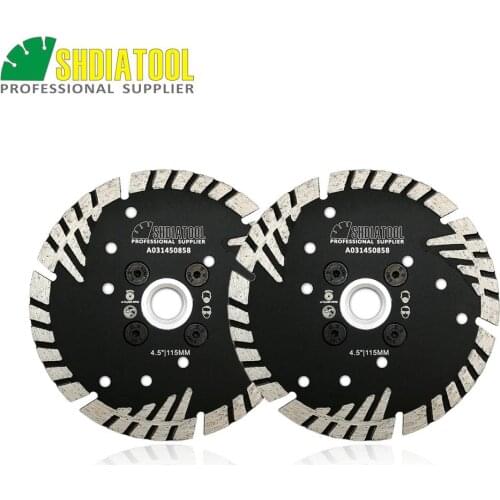 SHDIATOOL 2pcs 5/8-11 FLANGE 4.5"/115mm Diamond Cutting Blades Hot Pressed Turbo Blade With Slant Protection Teeth Diamond Wheel