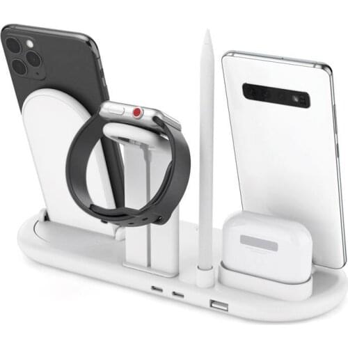 7 in 1 Wireless Charger Stand Fast Charge for iPhone 12 11 XR iWatch 6 5 4 for AirPods Pro Pencil Charger Dock Station LED Lamp