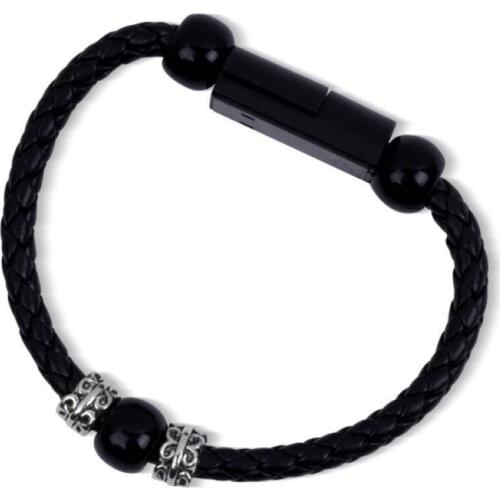 Unisex Faux Leather Braided Bracelet Micro USB Type-C Charging Cable Data Sync Cord Snake Chain Bracelets