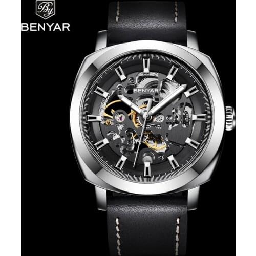 Benyar Top Brand Watch Men Automatic Mechanical Watch Fashion Casual Sports Waterproof Clock Mens Leather Watches Reloj Hombre