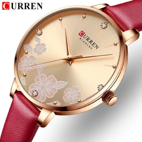 CURREN Top Luxury Band Women Watches Fashion Quartz Female Wrist Watch Leather Flowers Dial Waterproof Watch Relogio Feminino