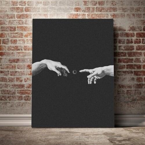 HD Prints Canvas Paintings Home Decor Michelangelo Creation Of Adam Black White Wall Art Modular Pictures Modern Posters Bedroom