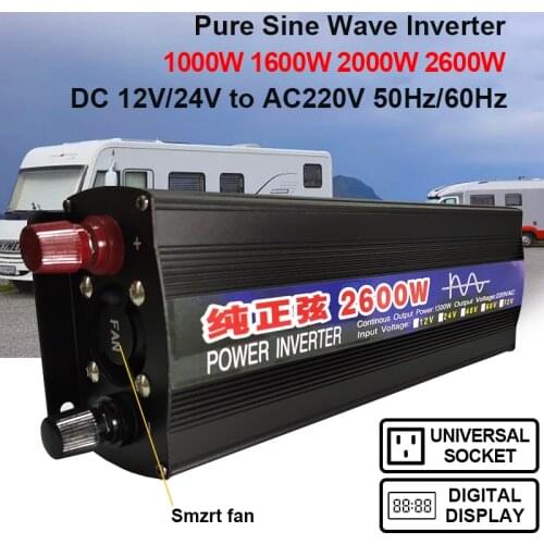 1000W 2000W 2600W inverter 12v 220v Pure Sine Wave DC12V/24V To AC 220V 50HZ Power Converter Booster For Household Car Inverter