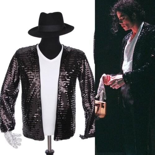 Classic Cosplay MJ Michael Jackson Billie Jean Jacket T-Shirt Glove Hat Performance Collection
