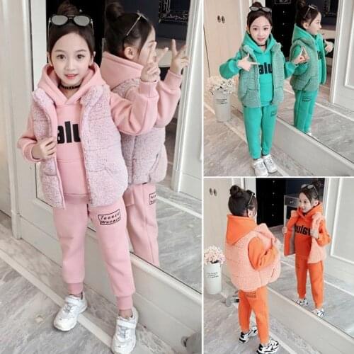 Girls Clothing Sets Baby Girl Christmas Winter Warm Vest Coat + Sweatshirt + Pants 3 Pcs Set Kids Children Sports Suit 3-12Y