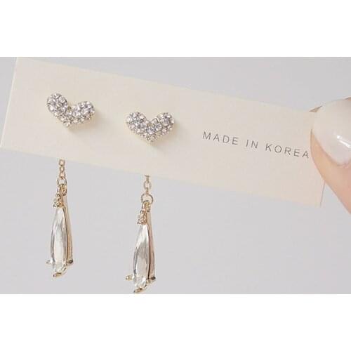 Korean Fashion Creativity Removable Heart Women Earring Tassel Crystal Stud Earrings Temperament Jewellery Brincos Jewelry