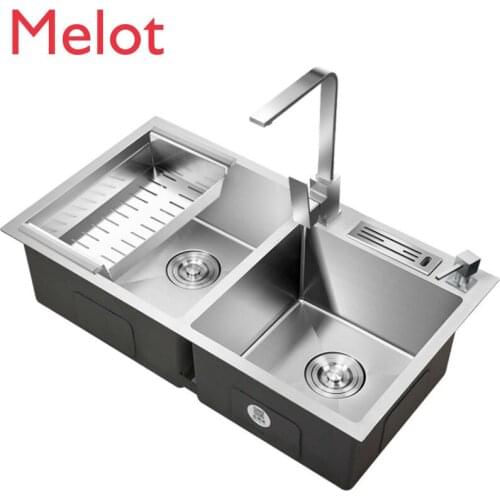 Kitchen sink stainless steel double bowl above counter or sinks vegetable washing basin 1.2mm thickness sinks kitchen
