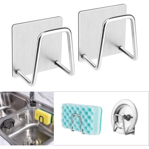 Kitchen Stainless Steel Sink Sponge Holder Self Adhesive Drainer Drying Rack Kitchen Wall Hooks Accessories Storage Organizer
