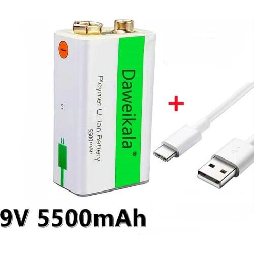 Lot /9V 5500mAh Li-ion Rechargeable Battery Micro USB Batteries 9v lithium for Multimeter Microphone Toy Remote Control KTV Use