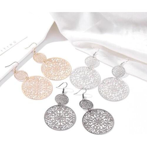 Retro Hollow Disc Frosted Earrings Palace Ethnic Style Carved Earrings Fashion Earring Charm