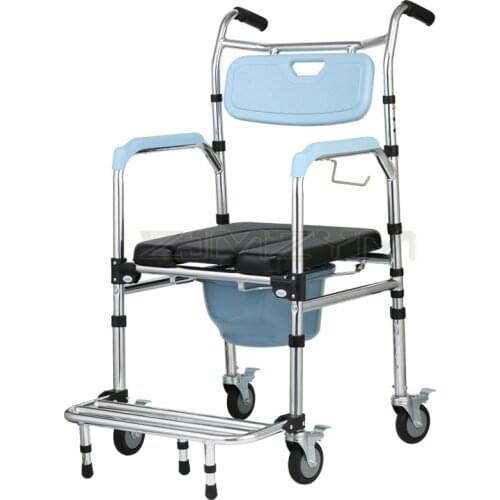 Shower Mobile Commode Chair Aluminum alloy folding belt wheel elderly toilet chair pregnant woman disabled Shower Wheel chair