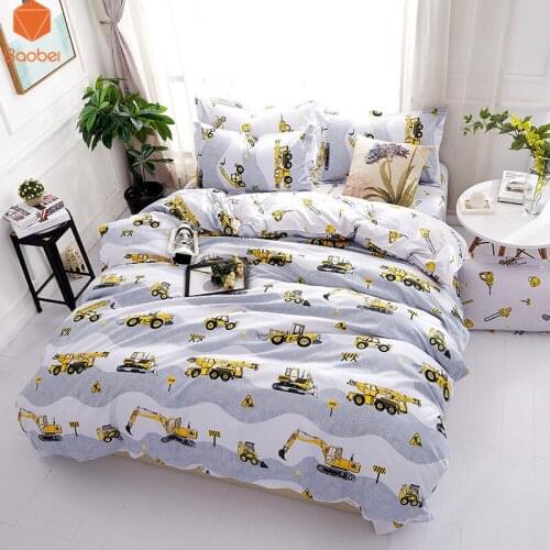 Cartoon excavator Polyester bedding sets Duvetcover Setwinter Flat bedsheet Pillowcase Queen king Bedlinen Bedclothes sj115