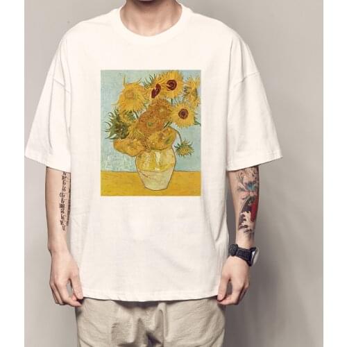 Van Gogh Oil Painting Mens T Shirts Casual Harajuku Summer Creativity Sunflower Printed T-shirt Pure Cotton Short Sleeved Tops