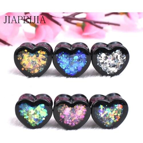 6-25mm Multicolor Paillette Ear Gauges Tunnels and Plug Black Acrylic Ear Stretching Kit Expander Ear Piercing Jewelry