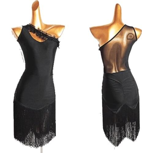 Latin Dance Dress New Red Fringed Dress Slanted Shoulder Split Dance Costume Ballroom Latin Dance Competition Dresses DN9519