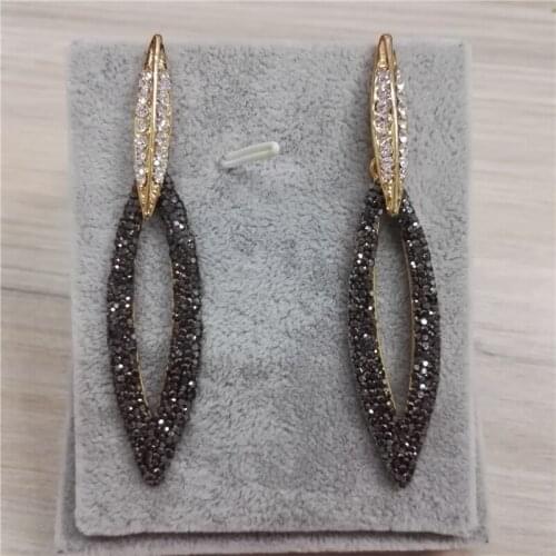 Hollow American football shape pure gold color charms paved black white crystal rhinestone 8cm long dangle earring for women