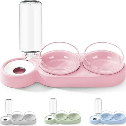 Portable Pet Automatic Dogs Cats Double Bowls Food Water Feeder Container Dispenser For Pet Dogs Cats Drinking Eating Supplies