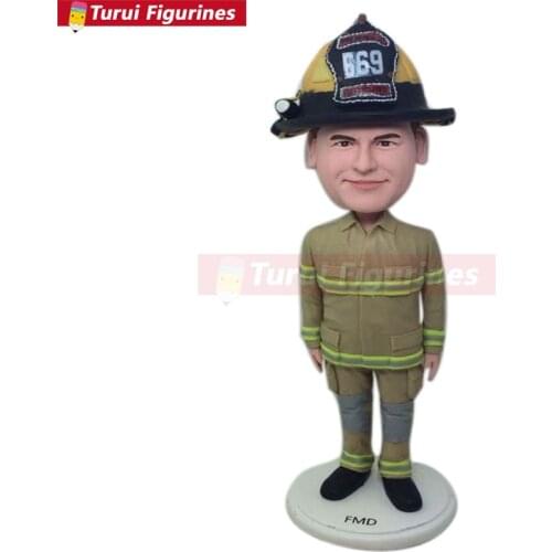 Firefighter Bobble Head Personalized Fireman Gift Clay Figurines Based on Customers' Photos Birthday Cake Topper Husband Boyfrie