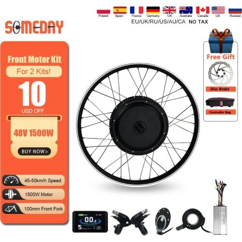 SOMEDAY Electric Bicycle Conversion Kit 48V 1500W Front Motor Brushless Gearless 20-29 Inch 700C Front Hub Motor Wheel For Ebike