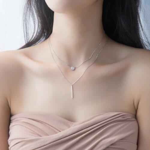 Real. 925 Sterling Silver jewelry Multi-layers /Double rows Lucky Bar& crystals CZ Round Pendant "Y" Lariat Necklace GTLX741