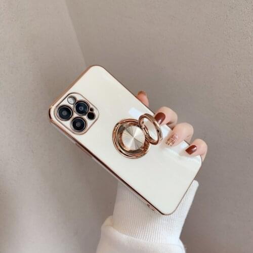 Luxury Ring Holder Plated Case For iPhone 11 7 8 Plus Gold Grip Metal Phone Stand Cover for iPhone 12 Pro Max XS XR SE 2020 X