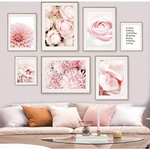 Pink Rose Peony Dahlia Fresh Flowers Wall Art Canvas Painting Nordic Posters And Prints Wall Pictures For Living Room Home Decor