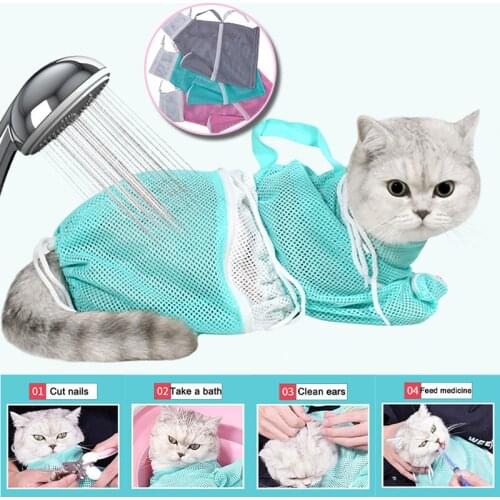 Mesh Cat Bathing Bag Nail Cutting No Scratching Bite Restraint Mesh Bag for Bathing Cat Dog Pet Bathing Bag Grooming Accessories