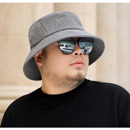 Mens Fishermans Hat Big Head Spring and Autumn Corduroy Hats Big Head Round Face Suitable for 60cm Cap Spring Large Basin Caps
