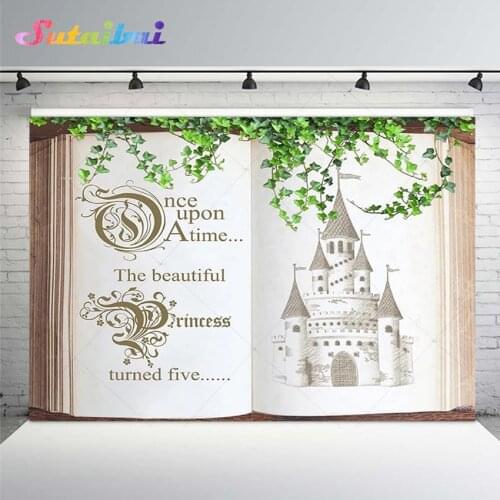 Fairytale Castle Church Photography Backdrop Baby Shower Photo Background Once Upon A Time Book Vintage Vinyl Photo Booth Props