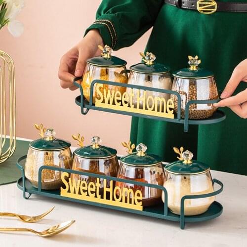 European Glass Light Luxury Spice Jars Set Salt and Pepper Shakers Sugar Bowl Seasoning Box Condiment Dispenser Kitchen Tools