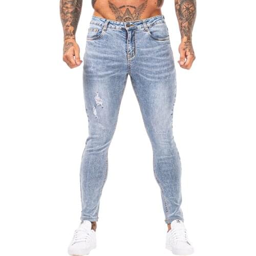 Gingtto Skinny Jeans Men Slim Fit Ripped Mens Jeans Big and Tall Stretch Blue Men Jeans for Men Distressed Elastic Waist zm153