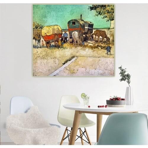 Van Gogh《Encampment of Gypsies with Caravans》Canvas Oil Painting Artwork Aesthetic Picture Wall Hanging Decor Home Decoration