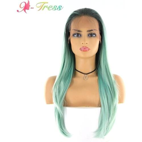 X-TRESS Synthetic Wigs Ombre Green Lace Front Wigs for Women Long Natural Straight Heat Resistant Fiber Free Part Cosplay Wig
