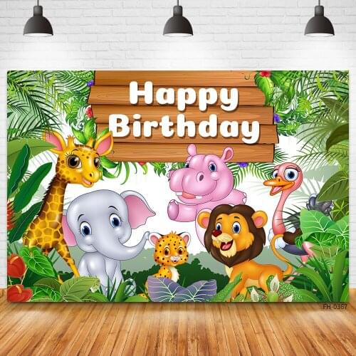 Custom Name Jungle Forest Wild Animal Safari Party Backdrop Photo Studio Newborn Baby Shower Birthday Kid Photography Background