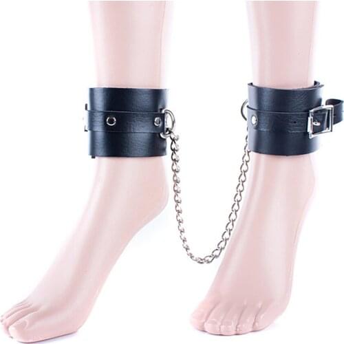 CamaTech PU Leather Ankle Cuff Restraints BDSM Bondage Adjustable Lockable Shackles with Metal Chain For Foot Exotic Accessories