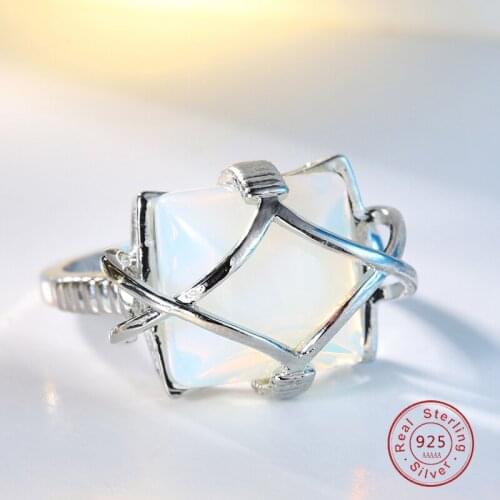 Grid Bezel Natural Opal Ring for Women Wedding Engagement Gift Gemstone square Real 925 Sterling Silver Fine Jewelry