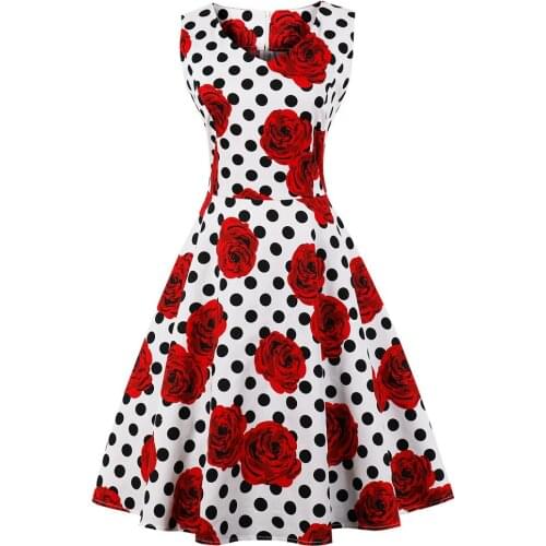 Summer Womens Dresses 2021 Casual Floral Retro Vintage 50s 60s Robe Rockabilly Swing Pinup Vestidos Valentines Day Party Dress