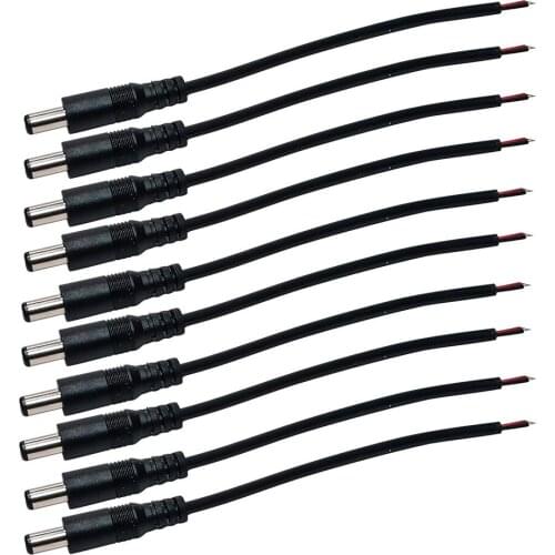 10pcs DC Power Pigtail Male Barrel Plug 6-Inch Wire 5.5mm x 2.1mm for LED Strip Light, CCTV Security Camera, DVR 14AWG 25cm