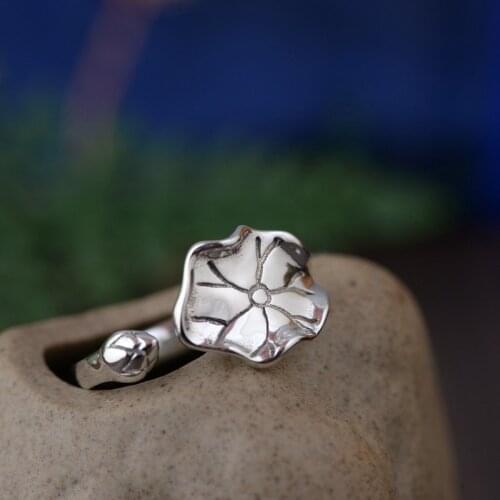 2018 L&P Wholesale Jewelry Line S925 Pure Silver Antique Style For Women Lotus Opening Ring New Gift