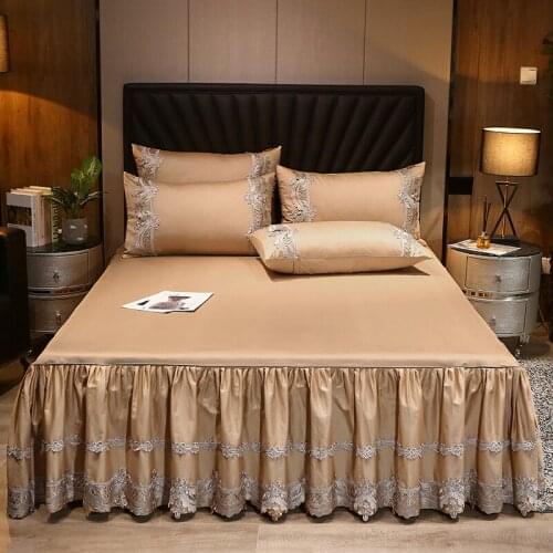 2020 satin Quilting queen king size Bed Skirt Bedspread rubber Bed Sheet silkly Bed Cover Pillowcase Bedding Set