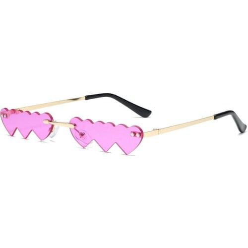 2020 Small Rimless Punk Sunglasses Women Luxury Fashion Red Pink Heart Unique Sun Glasses For Female Vintage Sunglasses