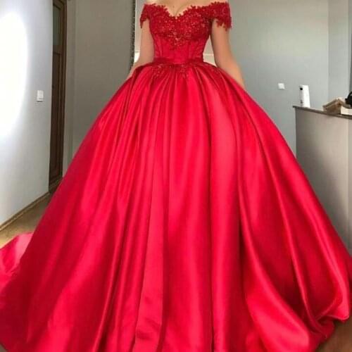 2021 Red Off The Shoulder Quinceanera Dresses Ball Gown Lace Up Tulle Crystal Beaded Sweet 16 Dresses vestido 15 anos Prom Dress