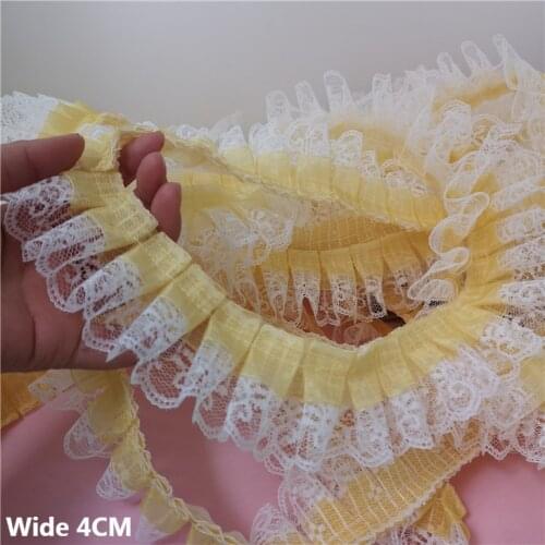 4CM Wide Double Layers Lace 3D Pleated Chiffon Fabric Embroidery Ribbon Dress Cloth Collar Ruffle Trim DIY Apparel Sewing Decor