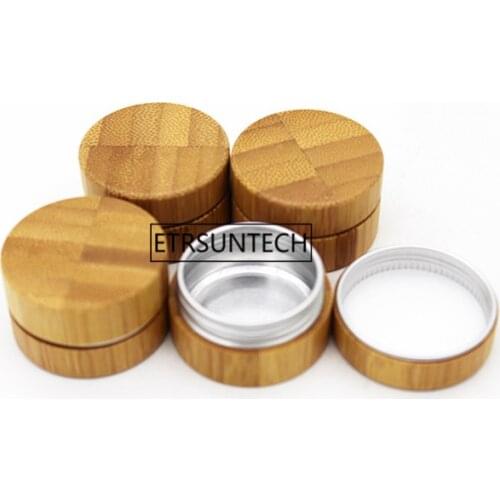 50pcs 10g bamboo jar cosmetic cream jar Refillable Empty Bamboo Cream Jar with Aluminum inner comsetics jar packaging F3687