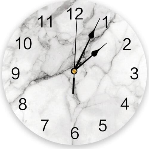 White Marble Living Room Clock Wall Round Clocks Decor Home Bedroom Kitchen Decoration Wall Clocks