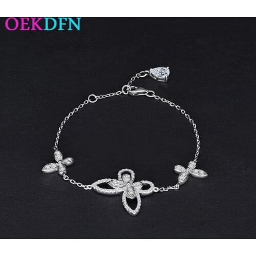 OEKDFN 100% 925 Sterling Silver Bracelet For Women High Sparkling Butterfly Zircon Gemstone Engagement Wedding Fine Jewelry Gift